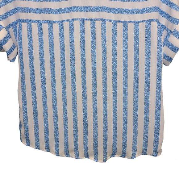 Womens Blue White Striped Print Batwing Sleeve Pocket Blouse Top S - Picture 5 of 11
